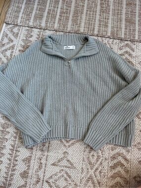 Hollister Half-Zip Ribbed Sweater - Sage Gray